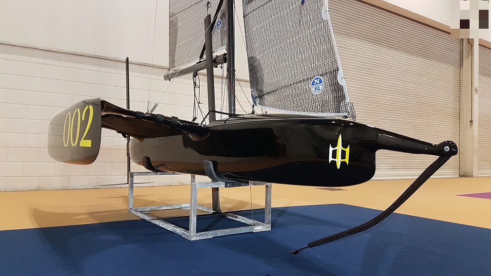 Flying Mantis debut launch london boat show foiling trimaran dinghy sailing